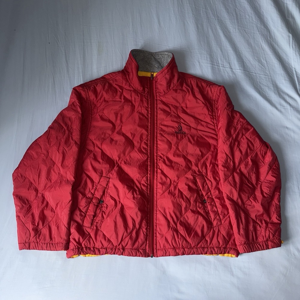 Vintage Nautica Windbreaker Jacket Mens Large Red Yellow Reversible Quilted 1994